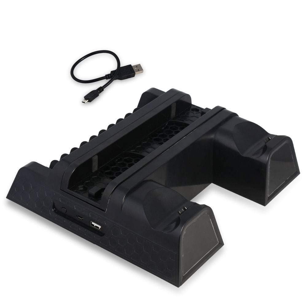 Dobe PS4/PS4 Slim/PS4 Pro Multifunctional Vertical Stand Cooling Fan Stand, Playstation 4 Controller Charger with LED Indicators, Charging Dock Station with 12PCS Games Storage.