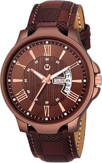 Analog Day and Date Functioning and Stainless Steel Brown Dial with Brown Leather Strap Watch for Men