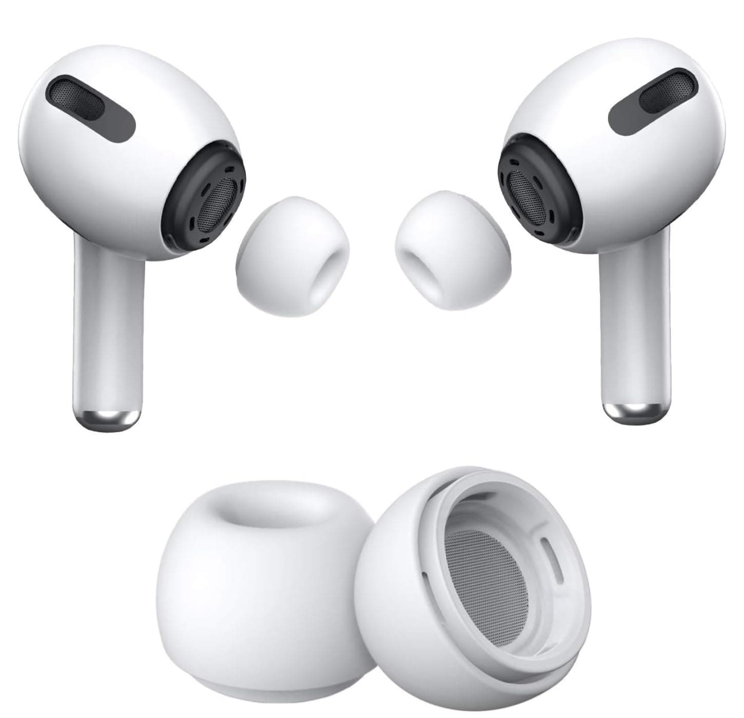Sounce Silicone Replacement Ear Tips for Apple AirPods Pro 2 & Airpods Pro, Anti-Slip Eartips, Tighter Seal, Fits in The Charging Case, (Small Size) (1 Sets, 2Pc) - White