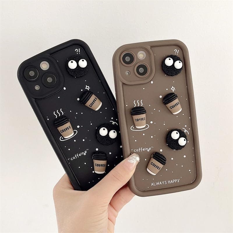 ZEROTO Back Case Cover Compatible for iPhone 13 | Pack of 2 Combo Black & Brown Case | Cute Fun Cartoon 3D Ball Coffee Silicone Case | Body Protection | Camera Protection | Shock Proof