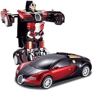 Cable World Plastic Battery Operated Converting Toy Car to Robot, Robot to Car Automatically, with Light and Sound for Kids Indoor and Outdoor 3 Year, Red, Pack of 1