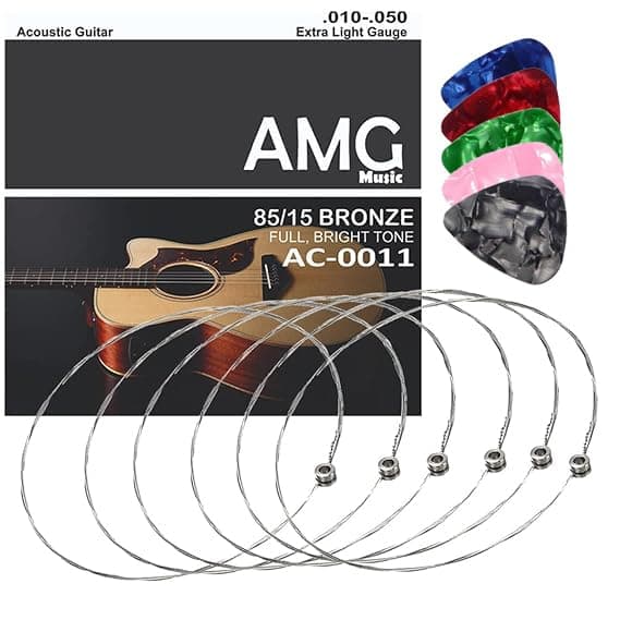 IMAGINEA E-1st Guitar String Acoustic Guitar Strings with Guitar Picks Guitar Accessories for Acoustic Guitar Stainless Steel Hollow Ball End Replacement Guitar Strings (Pack of 5)