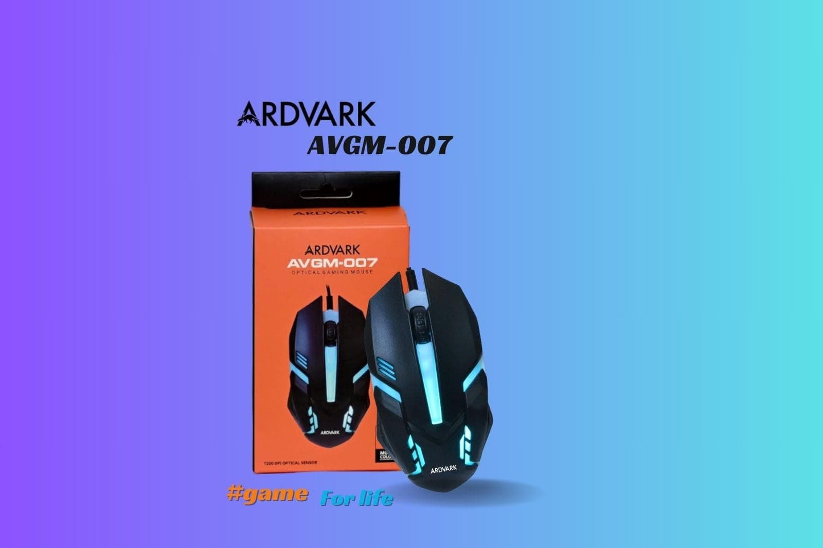 ARDVARK AVGM-007 Gaming Mouse Wired, Ergonomic Gamer Laptop PC USB Optical Computer Mice with RGB Backlit, 4 Adjustable DPI Up to 2400, 3 Programmable Buttons