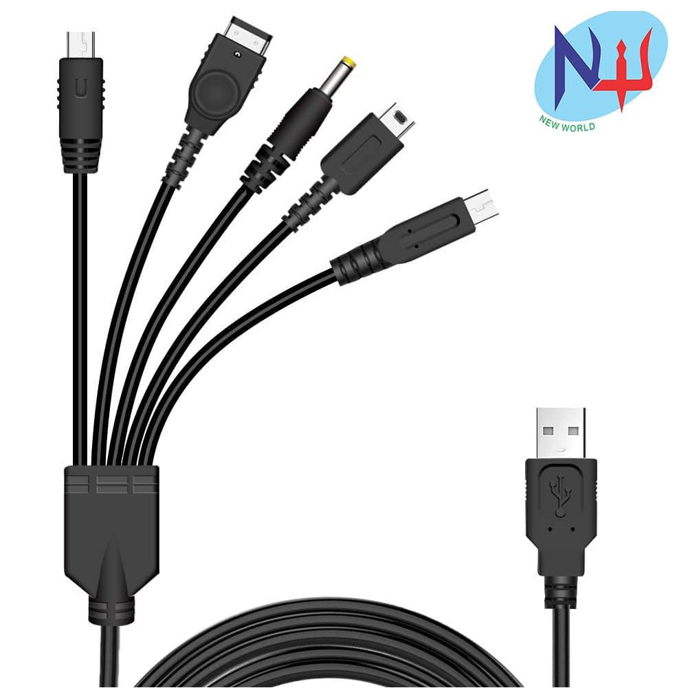 New World 5 in 1 USB Charger Cable Cord Compatible for Nin-tendo NDS Lite,Wii U,New 3DSXL/LL,3DSXL/LL,2DS,DSIXL/LL,NDS/GBA SP(Game-boy Advance sp),PSP 1000 2000 3000