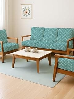 HOTKEI Pastel Green (Pack of 10) 200 GSM Fabric Wooden Sofa Seat Cover Elastic Stretchable Cushion Seat Slip Cover Protector for Wooden Sofa Set 5 Seater Antislip Full Covers for Living Room