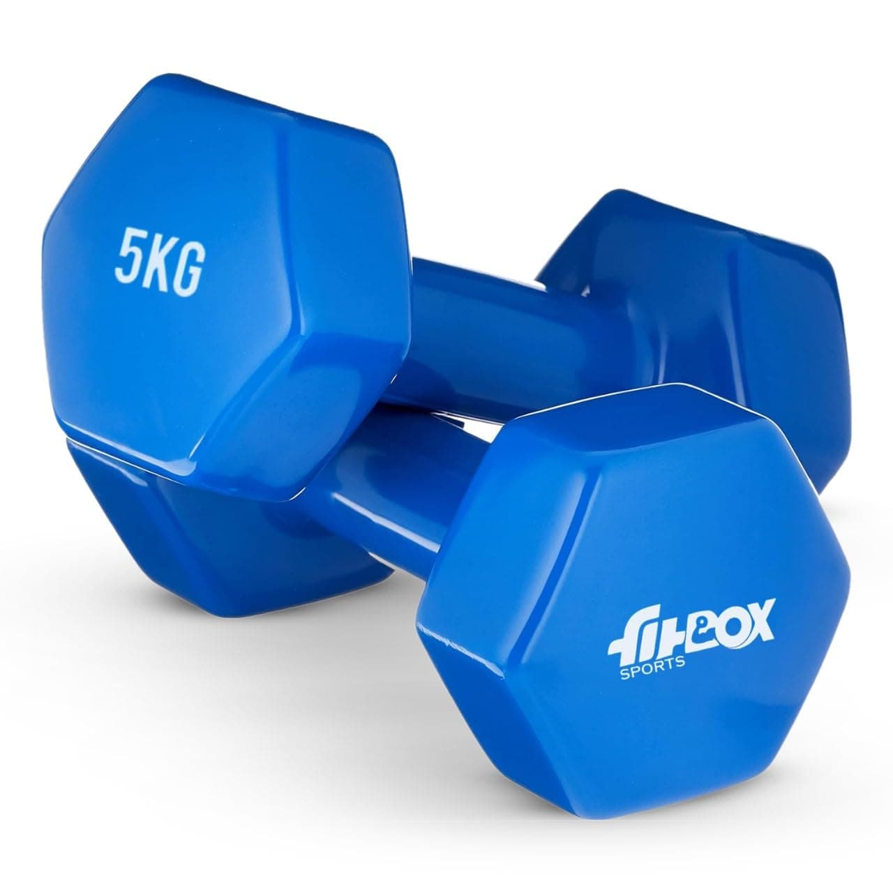 FitBox Sports Premium 10kg (5kg x 2) Vinyl Coated Cast Iron Dumbbells for Exercise & Fitness | Strength Training for Home Gym - Blitz Blue