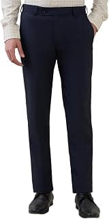 Park Avenue Men Slim Fit Structure Pattern Polyester Viscose Spandex Blend Flat Front Formal Trouser Dark Blue