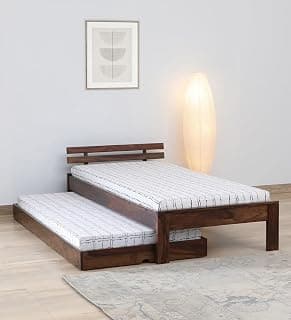 Luis Trundle Single Sheesham Wood Bed for Bedroom with 2 Years Warranty | Office Furniture | Pull-Out Bed | Wooden Cot | Daybed |Traditional Beds | Bedroom Furniture | Slider Cots