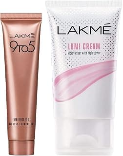 LAKMÉ Lumi Cream for All Skin types, 30 gm & 9 to 5 Weightless Mousse Foundation Mini, Beige Vanilla, Natural Matte Finish Cream Foundation - Long Lasting Full Coverage Face Makeup, 6 g