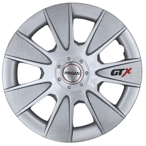 PRIGAN 15 Inch Universal Wheel Cover/Cap for All 14 Inch Cars (Size 15 Inch) (Set of 4 Pcs) (Press Fitting) Model- GTX Silver 15