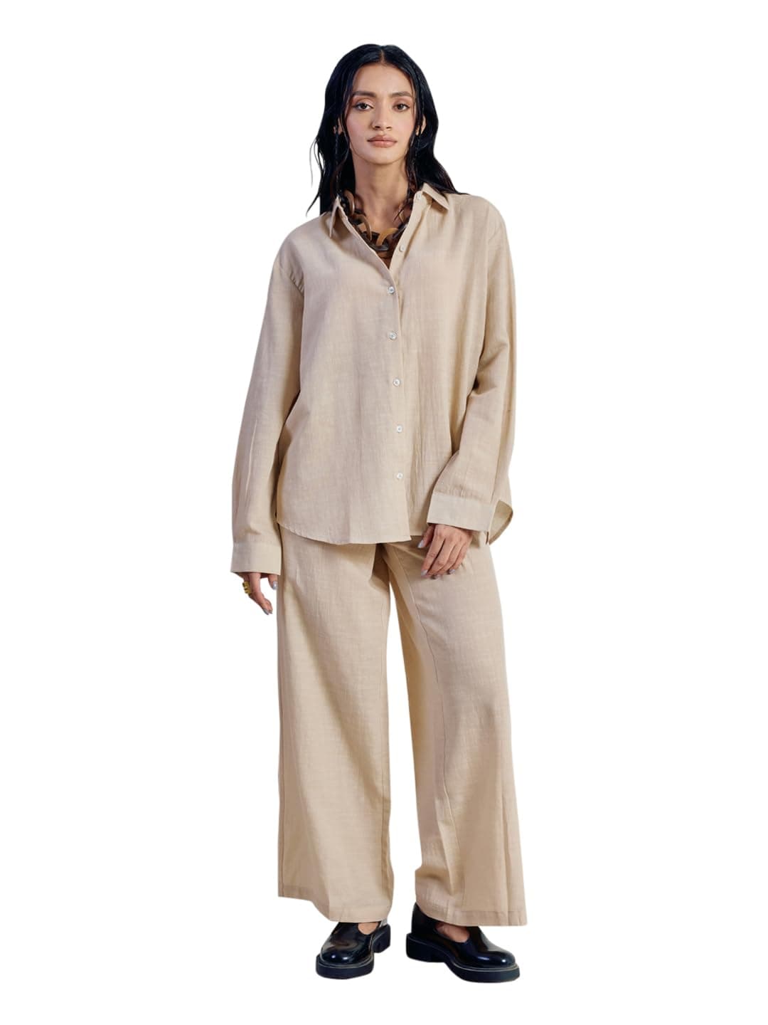 FIORRA Women’s Linen-Blend Loose Relaxed Fit Co-Ord Set