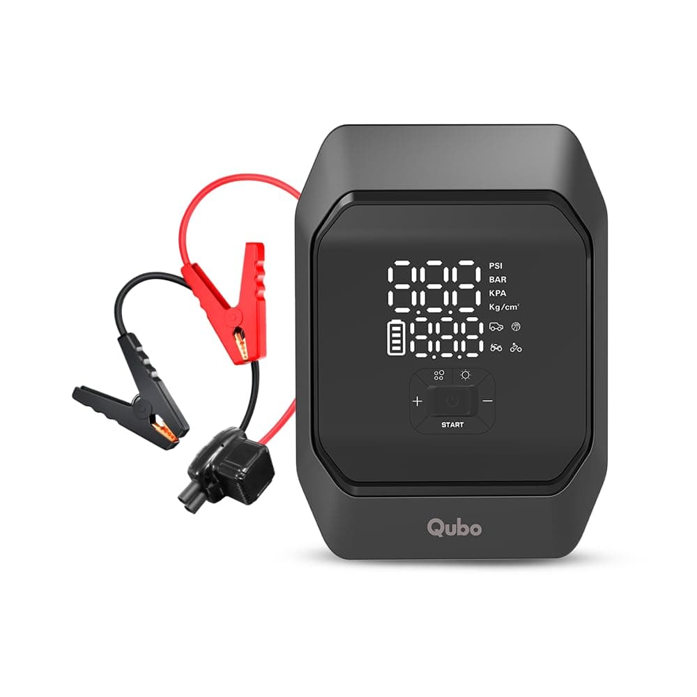 Qubo Digital 2-in-1 Battery Jump Starter + Tyre Pressure Inflator by Hero Group | 160 PSI 12000 mAh | Power Bank for Mobile Phones | Emergency Start | Pre-Set Pressure