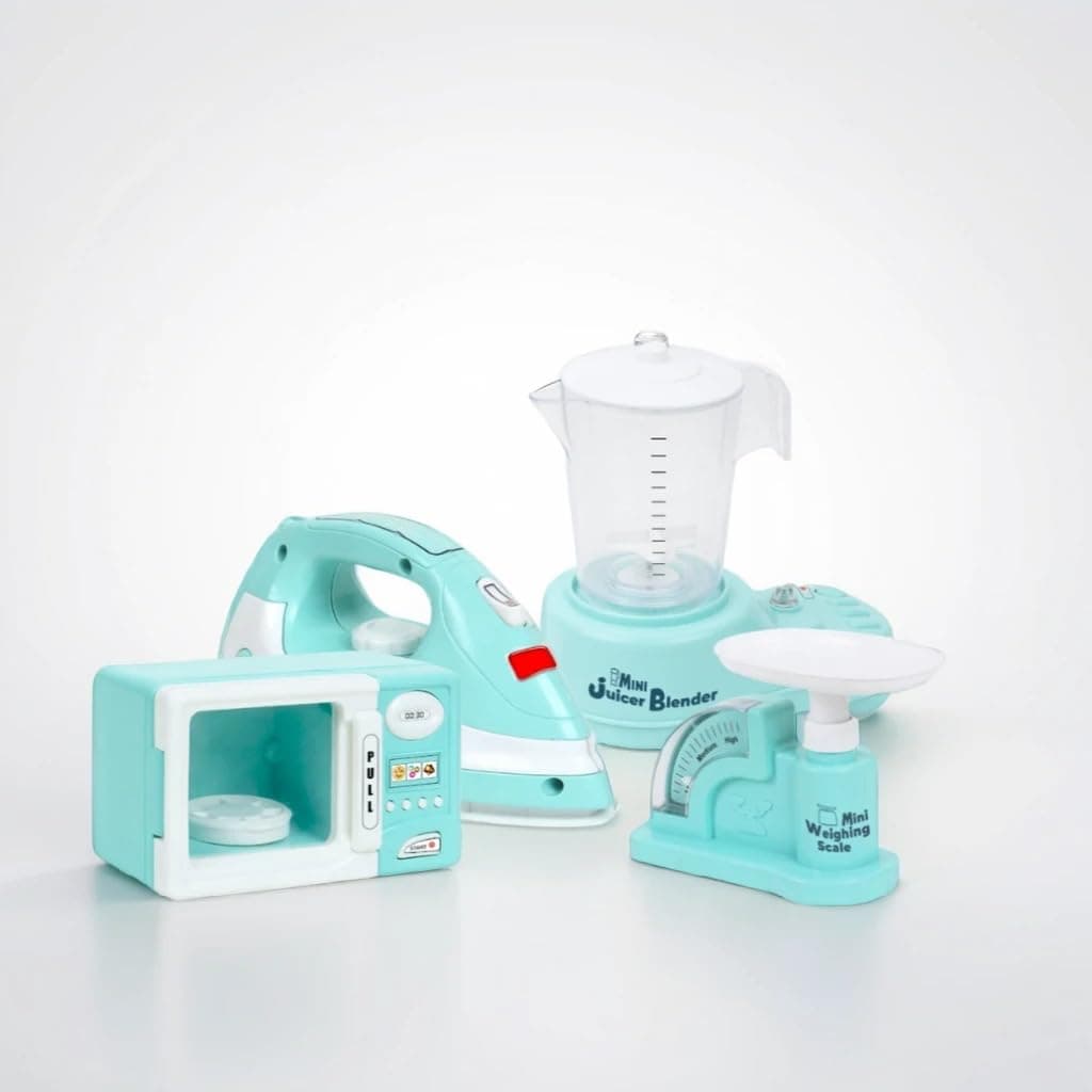 Amazon Brand - Jam & Honey Kids Pretend Play Kitchen Appliance Set –Microwave,Iron, Juicer Blender, Weighing Machine - Family Essential Jumbo Toy Set for Boys & Girls