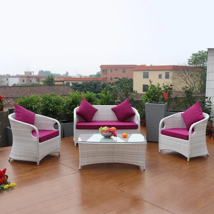 DEVOKO 4-Piece Wicker Conversation Set Rattan Sofa Furniture for Garden, Patio, Outdoor and Indoor (White and Purple)