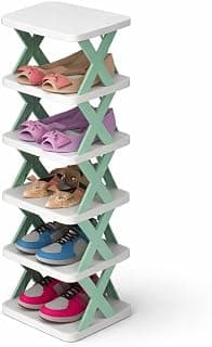 STELITE 5-Layer Plastic Shoe Rack for Home | Stackable & Adjustable Shoe Organizer | Space-Saving Foldable Stand with Shoe & Book Storage Shelves | Green, Medium