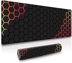 Dyazo Hexagonal Pattern Desk Mat | Water-Resistant Anti-Slip Desk Pad | Extended Gaming Mouse Pad with Rubber Stitched Edges (800mm x 300mm x 3mm) for Laptop & Computer – Black & Orange