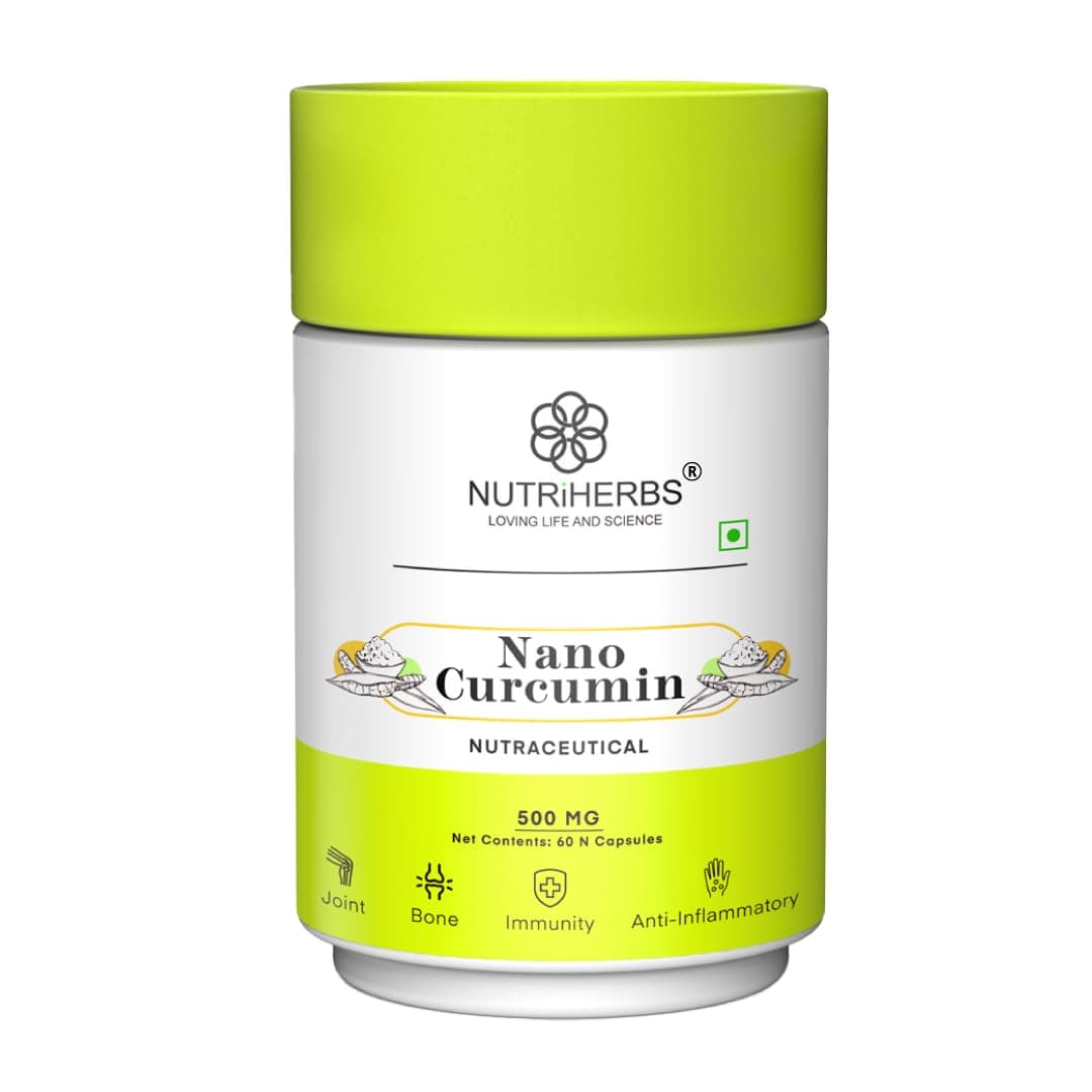 NUTRIHERBS Nano Curcumin 500mg Capsules | Immunity Booster for Men & Women | Joint Pain Relief & Digestion Support | Turmeric Curcumin with Piperine for Better Absorption | 60 Capsules