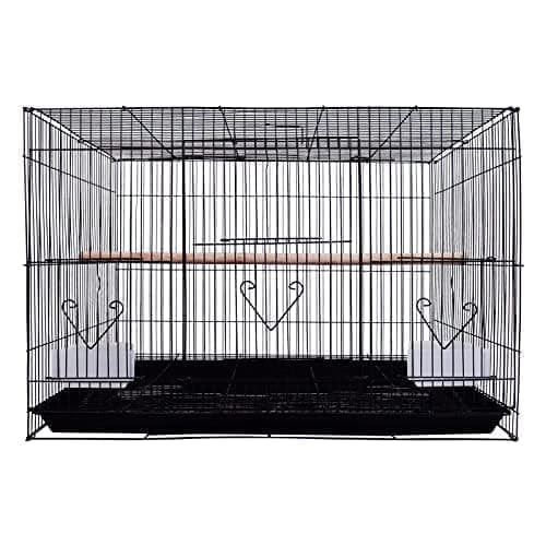Rizopets Bird Cage, Crate for Rabbit, Parrots and Small Pets with Sliding Tray, 2 Feeding Cup & 2 Perch with Secure Lock (2 Feet, Black), Metal