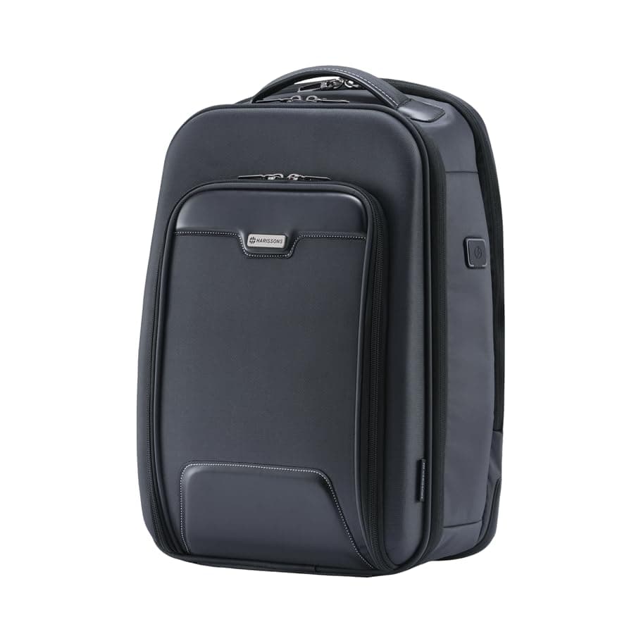 HARISSONS Odyssey Business Travel Laptop Backpack | 40L | Fits 15.6" Laptop | Water-Resistant Dobby Polyester & Vegan Leather | Work, Commute & Travel | Anti-Theft Pocket, Ergonomic Design