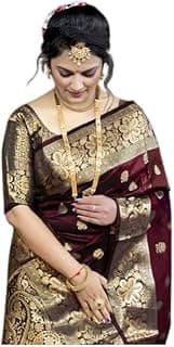 C J Enterprise Women's Pure Soft Silk Saree With Blouse Piece For Wedding