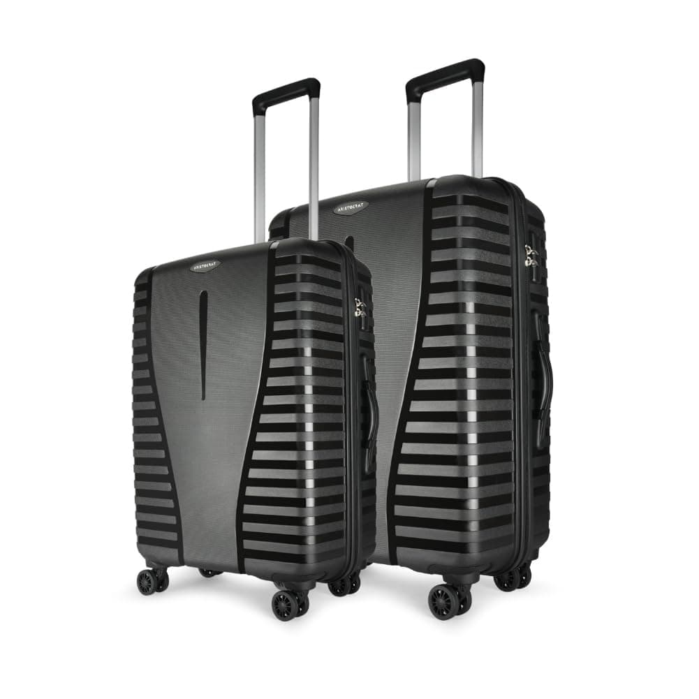Aristocrat Air Pro Set of 2 Hard Luggage (66cm and 76cm) | Medium and Large Check-in Luggage | Lightweight Luggage with Strong Wheels, Secured Combination Lock | Jet Black | Unisex | 3-Year Warranty