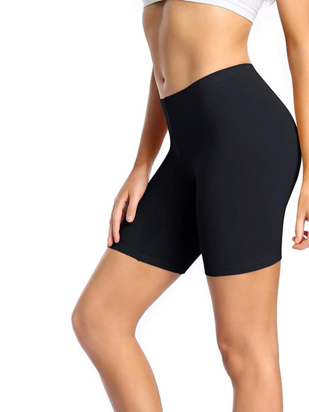 Amazon Brand - Nora Nico Women's Super Combed Cotton High Coverage Elastane Stretch Mid Waist Shorties with Concealed Waistband Shorts (Gym & Yoga)