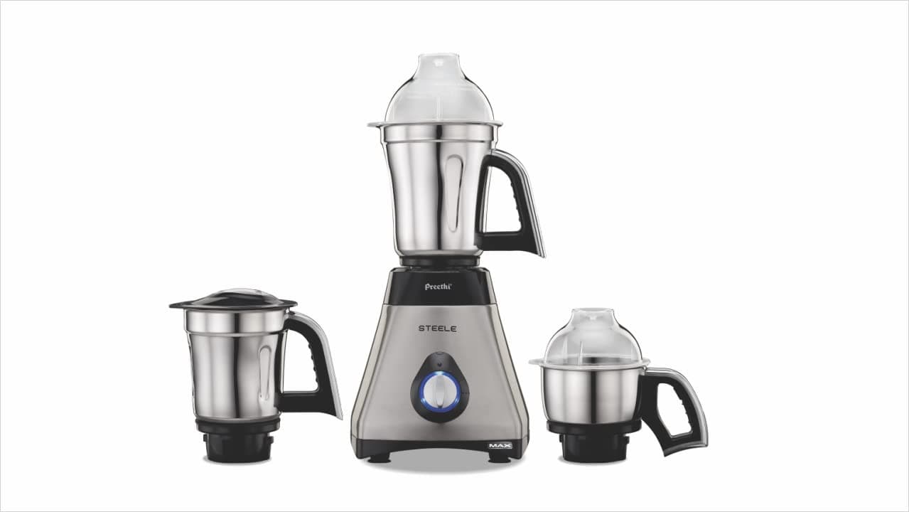 Preethi Steele Max Mixer Grinder for Kitchen| VEGA W5 750 Watt Mixie, 3 Jars | 2yr Prodct Warranty & Lifelong Free Service,Silver/Black (MG-212)