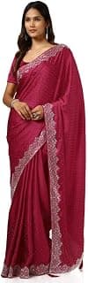 Soch Womens Mustard Satin Embellished Saree With Stone Work