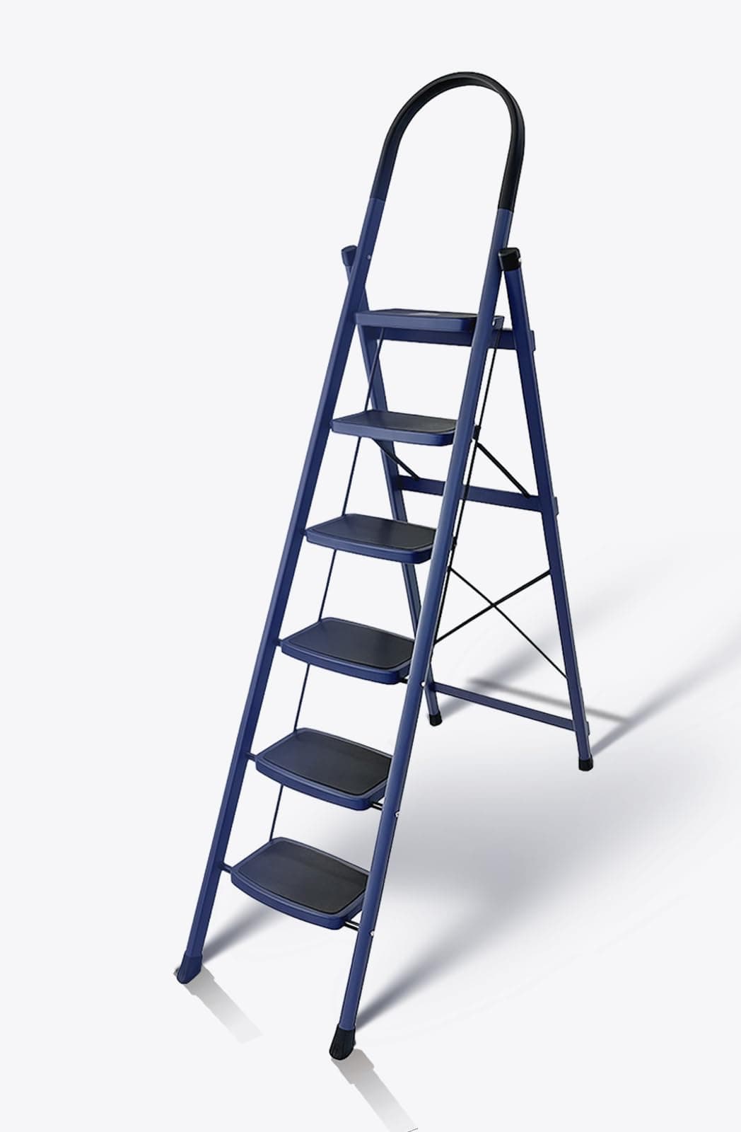 HOUZA Steel Ladder for Home 6 Steps Foldable with Anti-Skid Wide Steps (30cm x 20cm) | Heavy Duty Ladder with D-Shape Rods for Stability | Secure Lock | 150 Kg Load Capacity | 5 Year Warranty