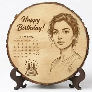 Customized Engraved Wooden Photo Frame with Stand | Personalized Birthday Gift for Women & Men | Natural Wood Slice Laser Carved Picture Frame for Home Decor