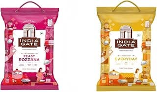 India Gate Feast Rozana Basmati Rice 5Kg and Basmati Rice Everyday 5 kg | 5Kg + 5 kg