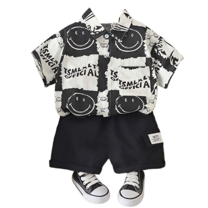 Googo Gaaga Baby Boys Half Sleeve Black Printed Cotton Shirt for Kids