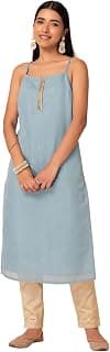 Indya Women's Cotton Regular Fit Casual Lace Detail Strappy Kurta
