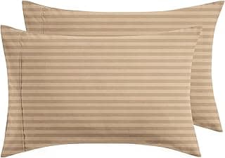 BSB HOME® 220 TC Premium Glace Cotton Solid Striped Pillow Covers | Super Soft and Breathable Envelope Closure| Set of 2 Pieces Pillow Covers King Size (Beige, 20 x 30 Inches)