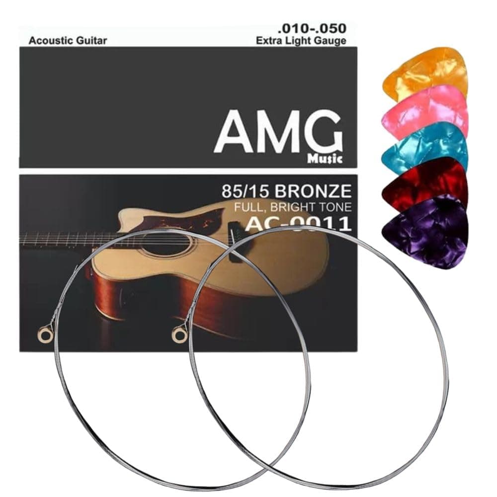 TECHBLAZE Guitar String E-1st Stainless Steel 0.10 Gauge With 5 Picks for Acoustic Guitar Replacement String With Hallow Ball End (Pack of 2)