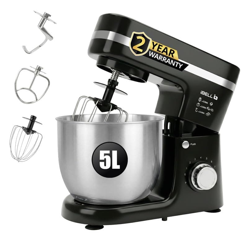 iBELL 4500MPRO Stand Mixer with Tilt-up Head, 1500Watt, 8 Speed Control, 100% Copper Motor, 5L Stainless Steel Bowl with Planetary Rotation, Multipurpose Food Mixer (Black)