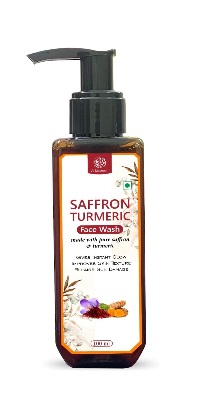 AL MASNOON Glowing Radiance: Al Masnoon Saffron Turmeric Face Wash, Enriched with Pure Saffron & Turmeric, 100ml, SLS & Paraben-Free