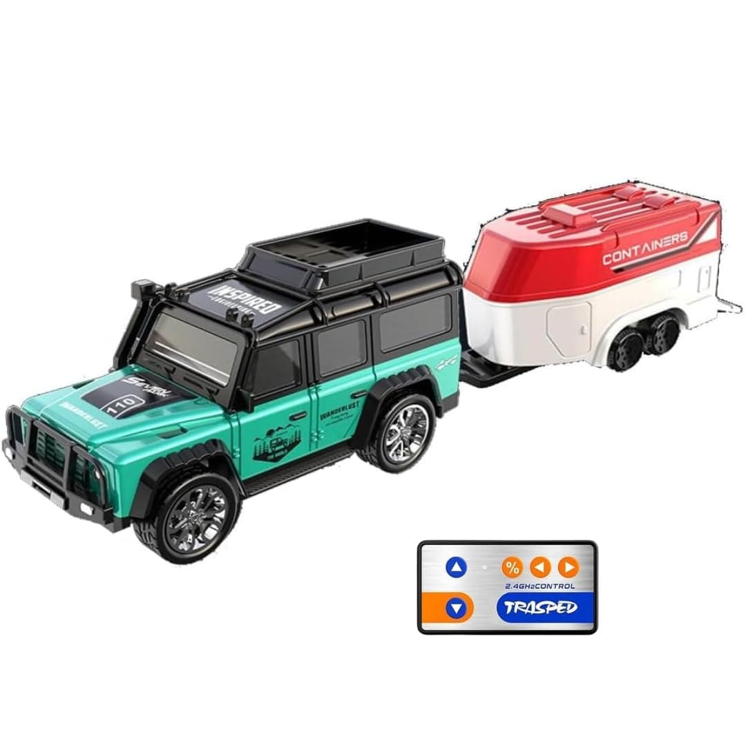 PLUSPOINT 1:64 Mini RC Off-Road Car with Camper Van LED Lights 2.4GHz Off-Road Remote Control Car | 3 Speed Adjustable, USB Rechargeable Alloy RC Car for Kids & Adults Indoor/Outdoor Racing