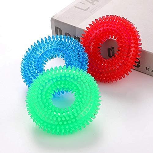 PSK PET MART Ring Shape Spike Rubber Toy for Teething with Light and Sound for Your Dogs & Puppies (Pack of 1)