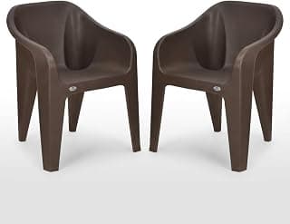 Nilkamal Plastic Chair for Living room with Arm |Set of 2 | 3 Year Warranty | For Home, Living Room, Outdoor | Weather Brown Colour | EEEZYGO
