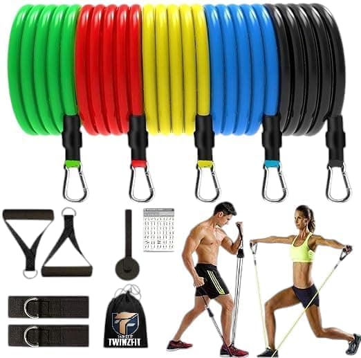 Resistance Bands Set with Handles, Door Anchor & Ankle Straps – Exercise Bands Workout Tonning Tube Kit for Home Gym Workout, Strength Training & Fitness for Men, Women (100LB) (Premium TWZ01)