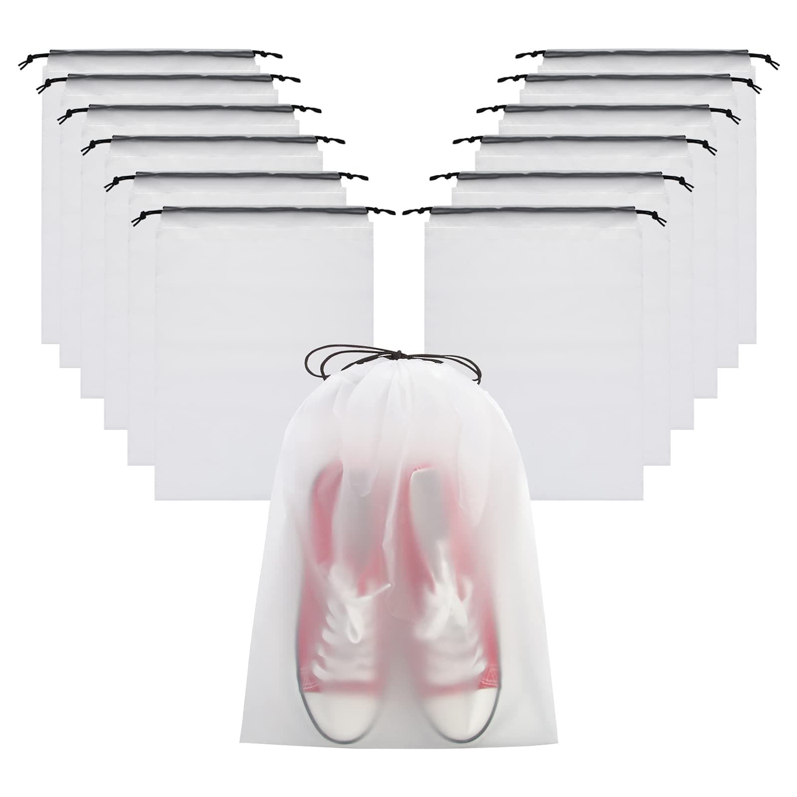 Vorspack Transparent Shoe Bags for Travel Large Clear Shoes Organizers Storage Pouch with Rope for Men and Women 13 Pack, White, 13 PCS