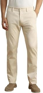 Peter England Men's Slim Fit Stretchable Cotton Satin Casual Trousers | Office & Everyday Wear | Comfortable & Smart Look