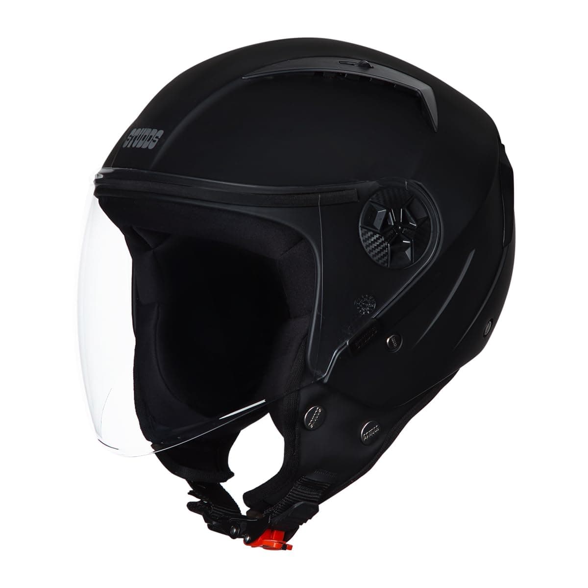 STUDDS Vogue ISI Certified Open Face Motorcycle Helmet for Men and Women with Clear Visor (MATT Black, , L)