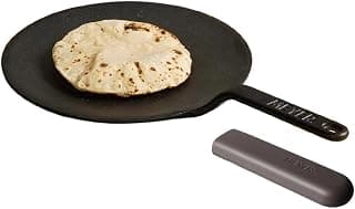 Meyer Pre-Seasoned Cast Iron Roti/Chapati/Dosa Tawa Pan + Cast Iron Fry Pan Silicone Hot Handle Holder