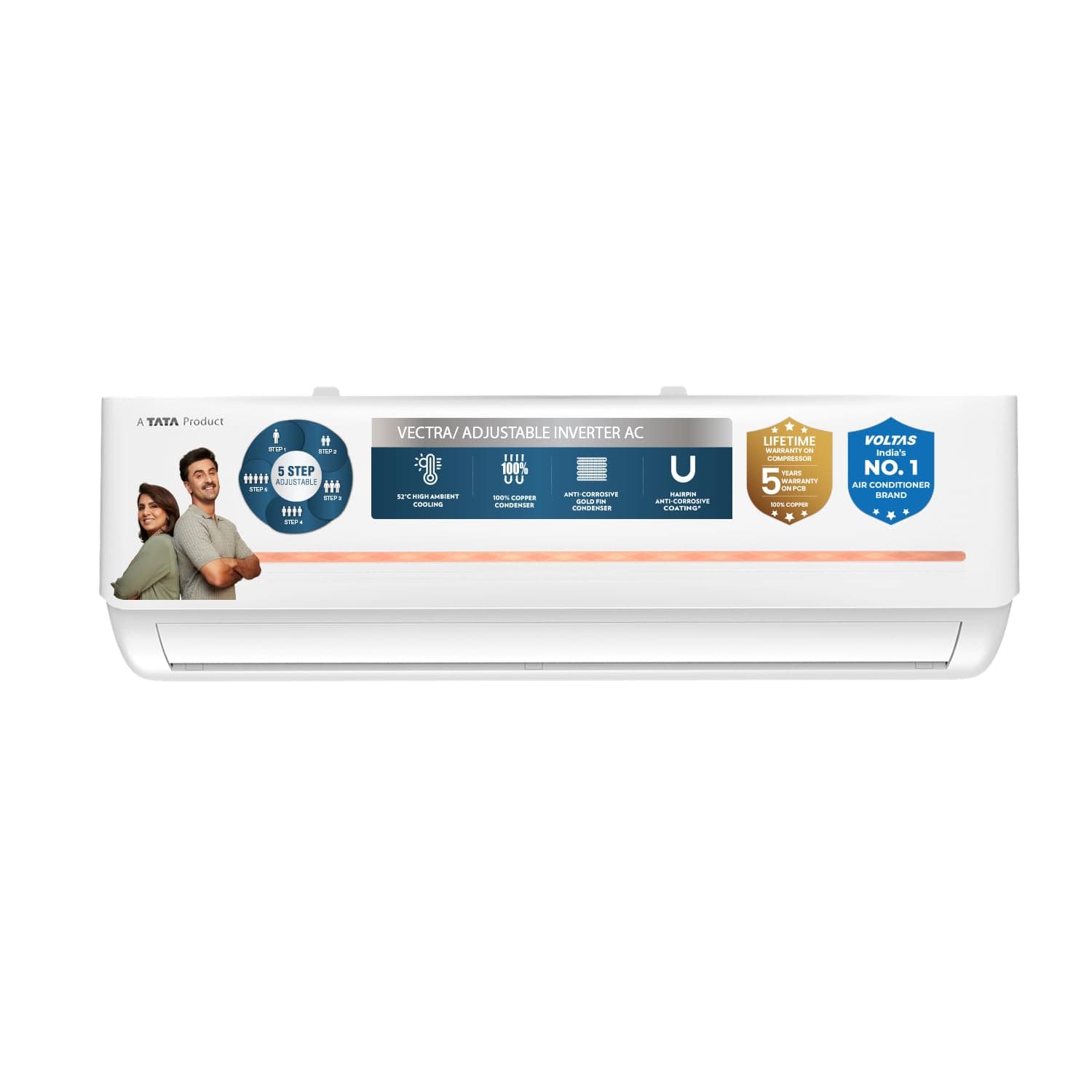 Voltas 1.5 Ton 5 Star Inverter Split AC (Copper, Convertible 5-in-1 Modes, Anti-dust Filter, Memory Restart, 185INV CAP, White)