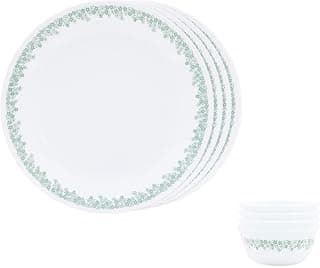 CORELLE Spring Blossom Mint 8 Pcs Dinner Set for 4 Persons| 4 Plate, 4 Small Bowl for Dining|Vitrelle 3 Layer Glass|Lightweight Non-Porous Surface Crockery|1-Year Warranty on Chip/Break/Scratch