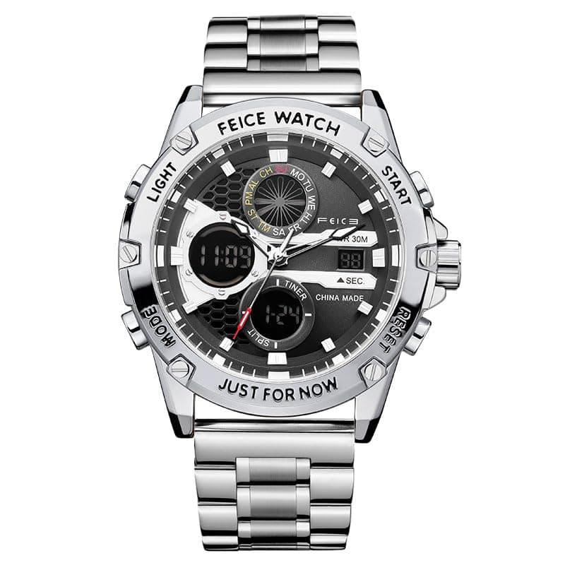 FEICE Men's Watch Wristwatches Chronograph Sport Watch Japanese Quartz Analog-Digital Waterproof Watches Multifunctional Luminescent Industrial Style Punk watch-FK036SLIVER