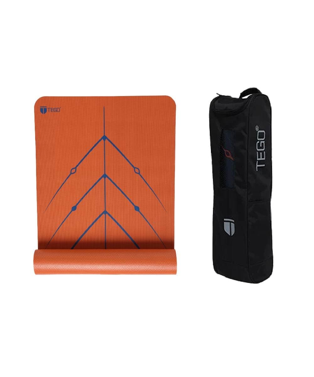 TEGO Stance Yoga Mat with GuideAlign for Posture Alignment (Bronze Navy With Bag) | Reversible Design with Dual Texture Grip | 5mm Thick | Antimicrobial, Non-Slip, Sweat-Resistant | 6ft x 2ft | Yoga & Fitness Mat | Shoe-friendly Workout Mat