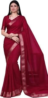 Femori Women's Vichitra Silk Saree with Zari Border, Traditional Party with Blouse Piece